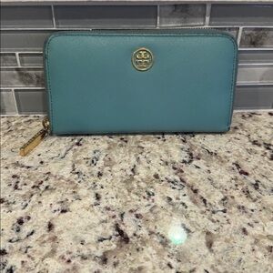 Tory Burch Teal Zip -Around Wallet